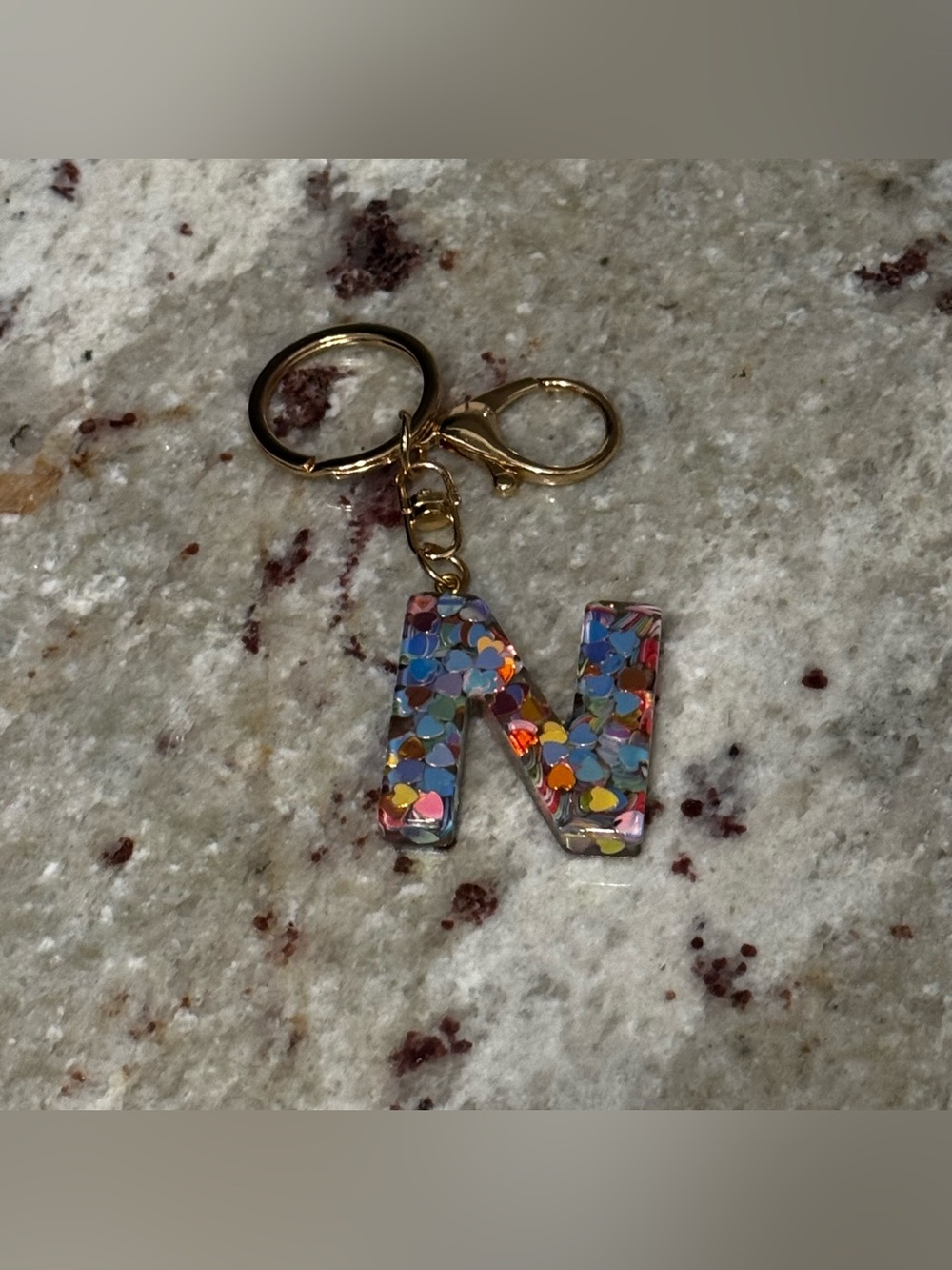 Gold Keychain with Multicolor Heart 'N' Charm